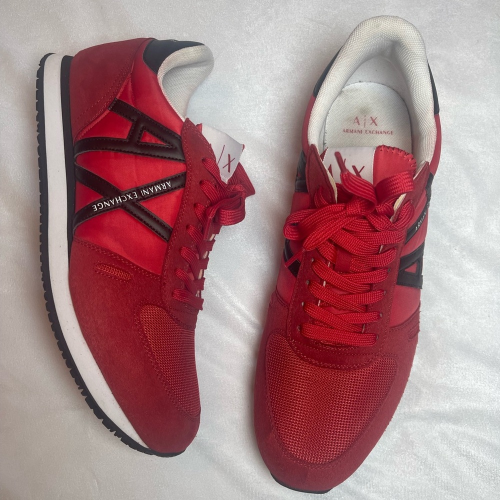 Armani Exchange Men’s Red and Black Low-Top Sneakers Size: 12